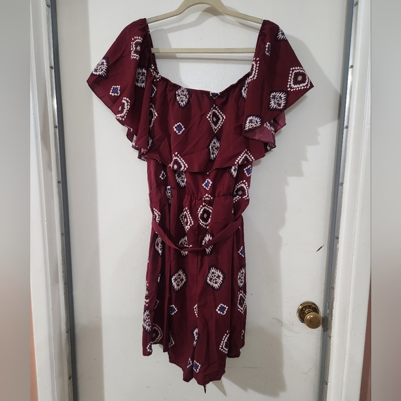 Bardot Ruffle Trim Aztec Romper - Picture 4 of 4